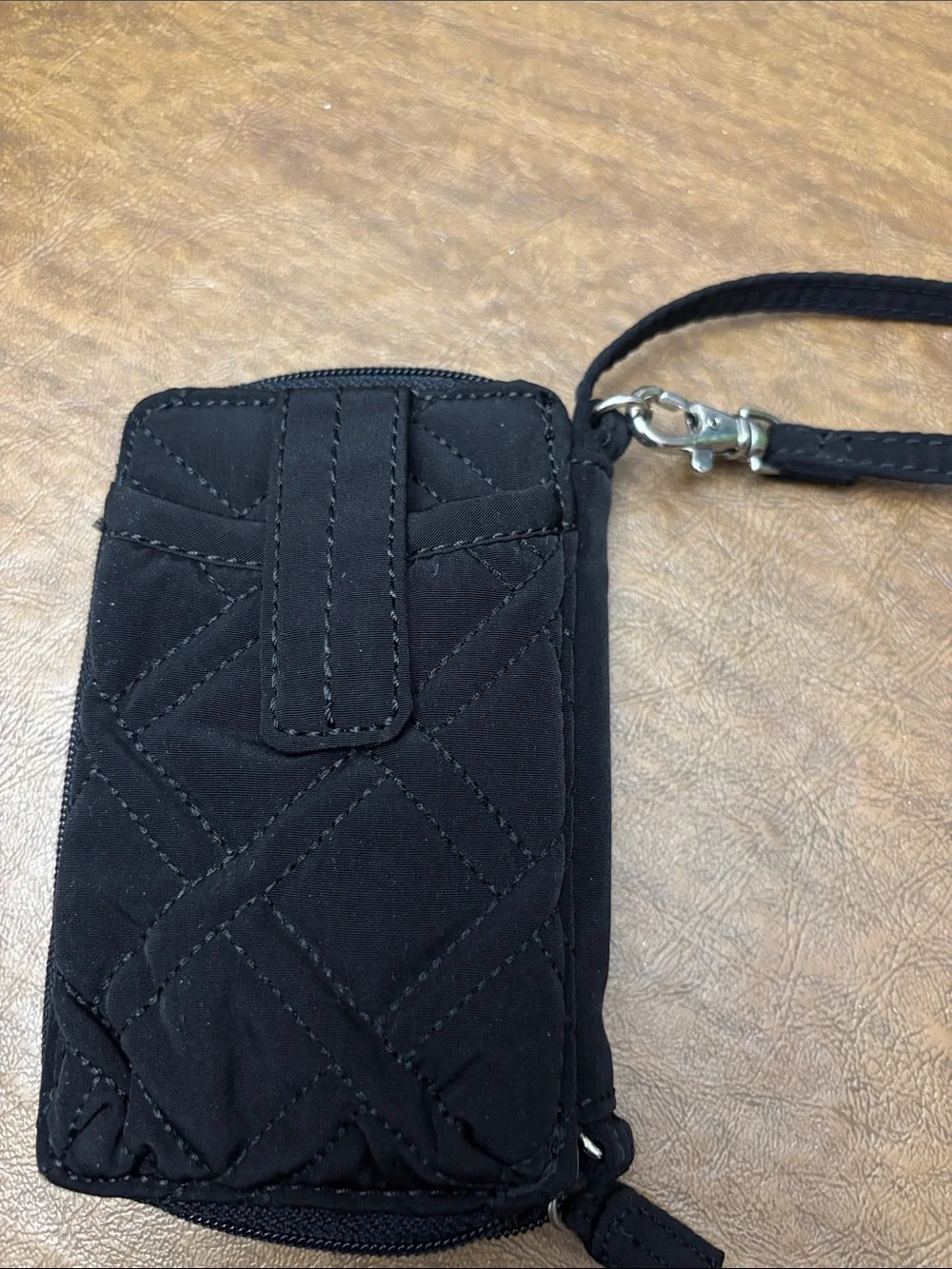 Vera Bradley Black Quilted Wristlet Cellphone and Card Wallet with Strap